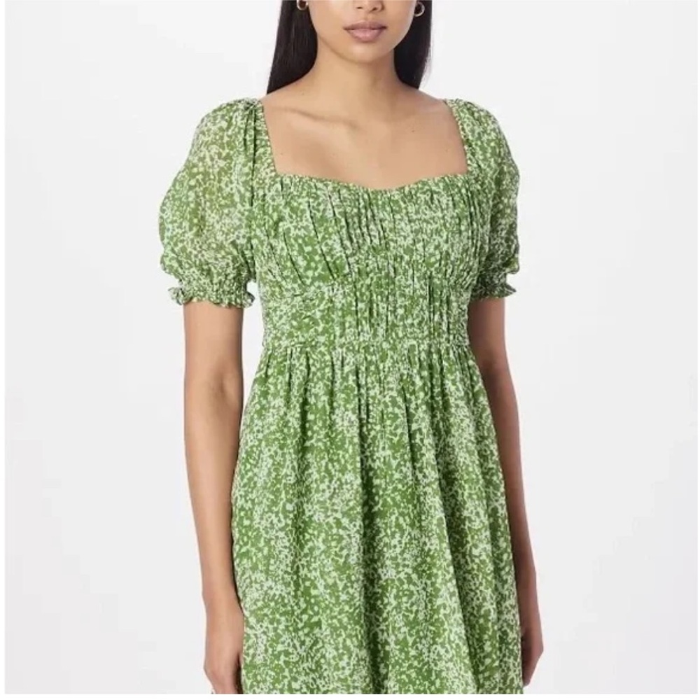 Abercrombie‎ & Fitch Green Smocked Puff Sleeve Midi Dress Size Small Tall